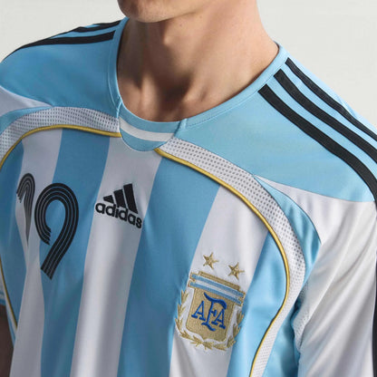 adidas 2006 Argentina Men's Retro Stadium Home Messi #19 Soccer Jersey