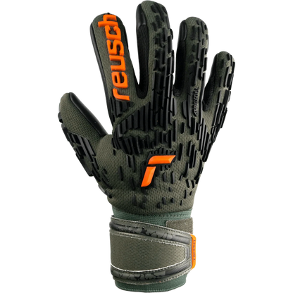 Reusch JR Attrakt Freegel Silver Finger Support Goalkeeper Gloves - Desert Green-Orange-Black