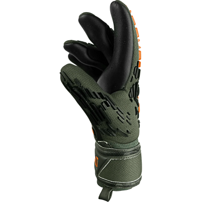 Reusch JR Attrakt Freegel Silver Finger Support Goalkeeper Gloves - Desert Green-Orange-Black